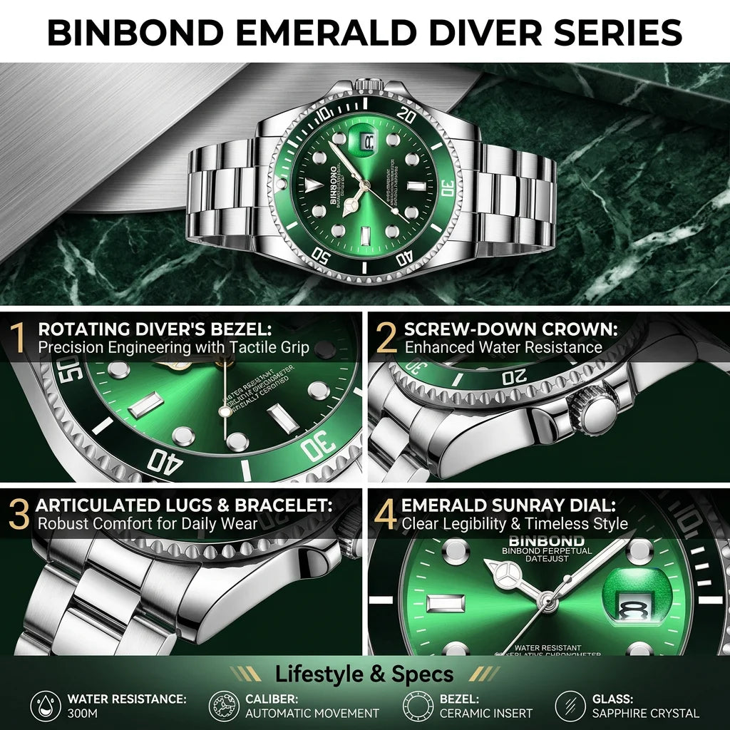 1pcs Men Watch Green Dial Stainless Steel Strap Date Window Casual Sports Style Trendy Daily Wristwatch Stylish Comforta