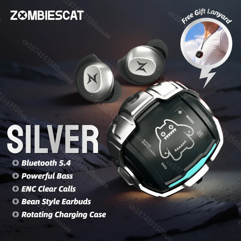 ZOMBIES CAT Bluetooth 5.4 Sports Earbuds Mini Invisible in-Ear TWS Wireless Earphone Clear Call Headphone with Sport Lanyard