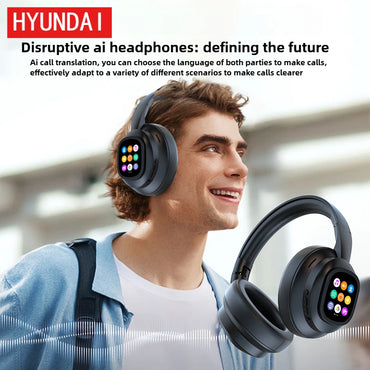 HYUNDAI X1PRO Bluetooth 6.0 Headphone,With Magnetic Touch Control LED Screen,AI Wireless Translation Earphones,100+ Languages