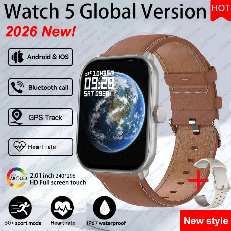 New Watch 5 Smart Watch Women AMOLED Screen Fitness Tracker Heart Rate ECG GPS Track Waterproof Call Smartwatch For IOS Android