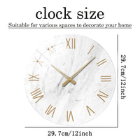 1pc 12 inch tempered glass wall clock, modern simple white marble texture gold Roman numerals design wall clock, home mute clock