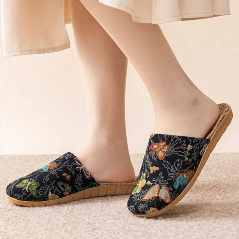 Summer New Fabric Linen Home Shoes For Women Indoor Breathable Soft Sole Comfortable Floor Sandals
