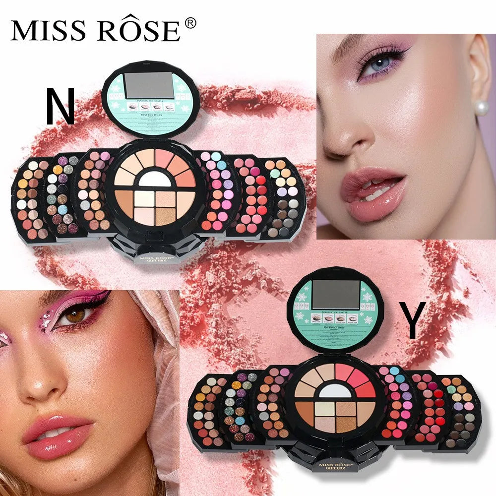 MISS ROSE 108 Color Pearl Eye Shadow Cosmetic Lipstick Box Matte Powder Blusher Shimmer Eye Shadow Plate Set Valentine's Day Gif