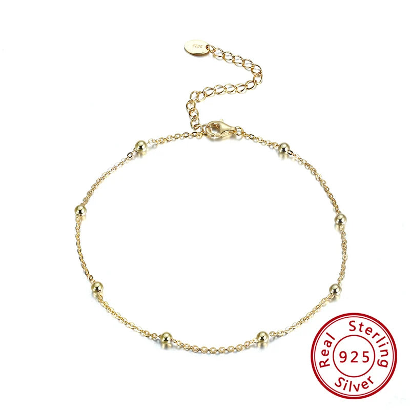 Rinntin Genuine 925 Sterling Silver Ball Faceted Bead Chain Anklets Fashion Women Summer Foot Bracelet Ankle Straps Jewelry SA80