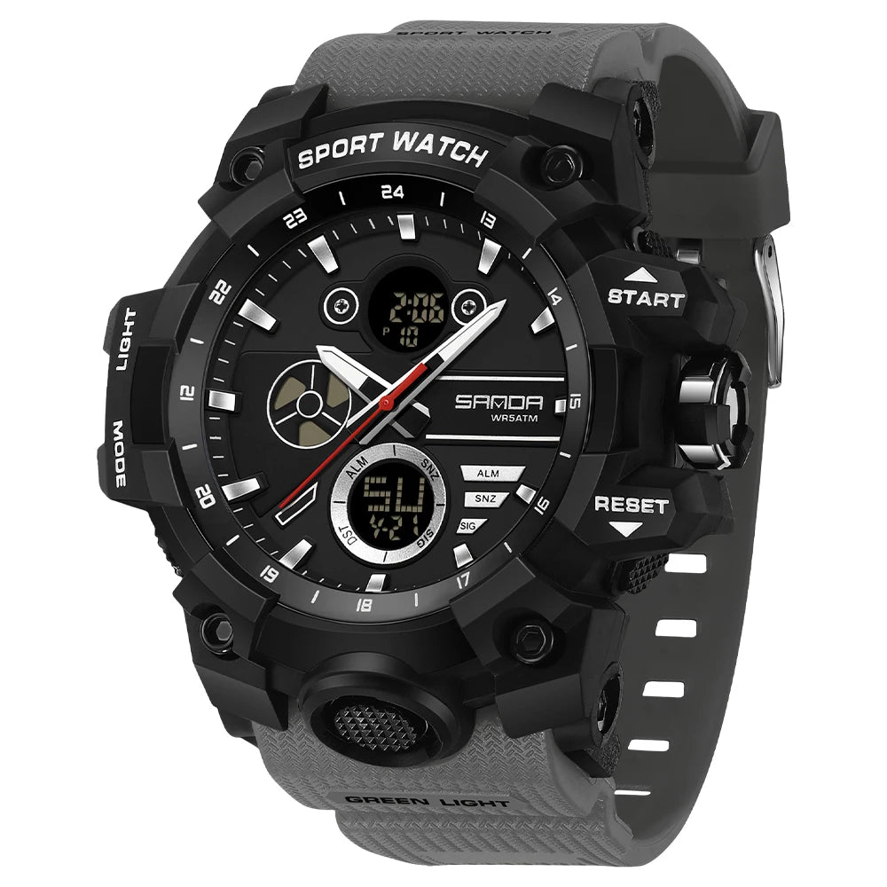 SANDA Men's Outdoor Military Watch 50M Waterproof Digital Wristwatch Stopwatch Alarm LED Light Sport Wristwatch
