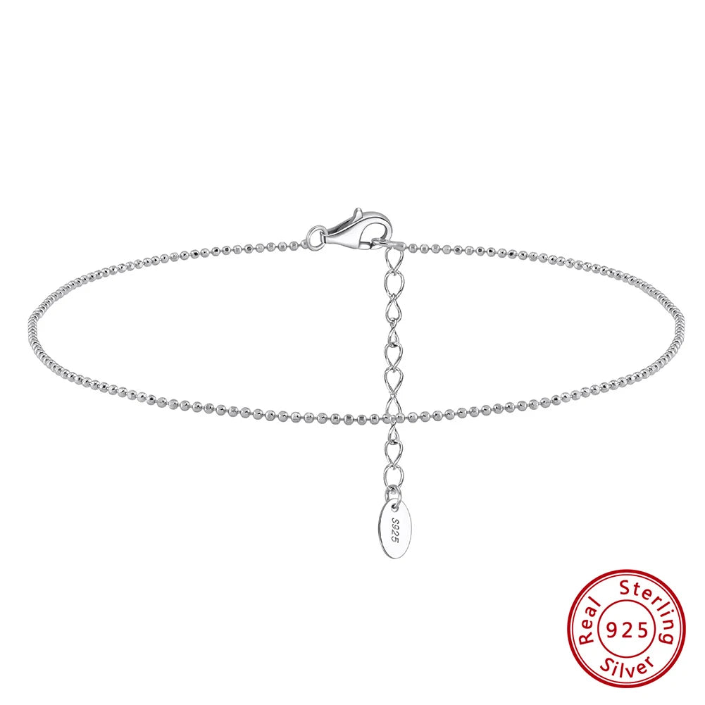 Rinntin Genuine 925 Sterling Silver Ball Faceted Bead Chain Anklets Fashion Women Summer Foot Bracelet Ankle Straps Jewelry SA80