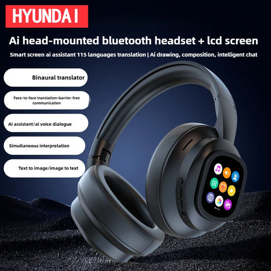 HYUNDAI X1PRO Bluetooth 6.0 Headphone,With Magnetic Touch Control LED Screen,AI Wireless Translation Earphones,100+ Languages