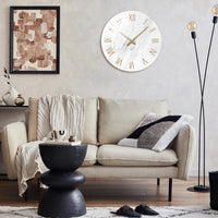 1pc 12 inch tempered glass wall clock, modern simple white marble texture gold Roman numerals design wall clock, home mute clock
