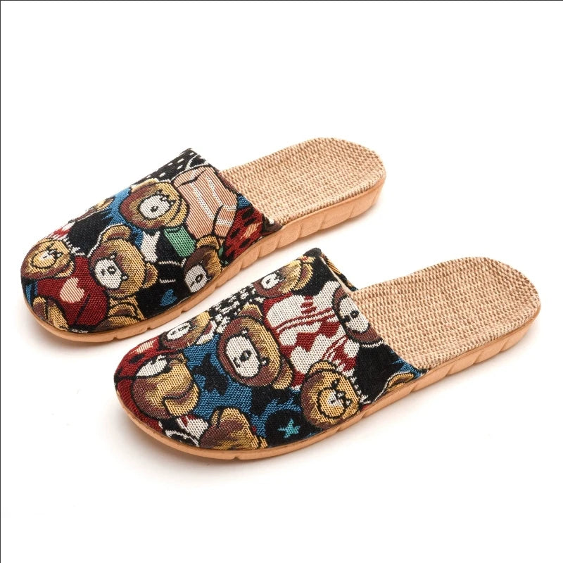 Summer New Fabric Linen Home Shoes For Women Indoor Breathable Soft Sole Comfortable Floor Sandals