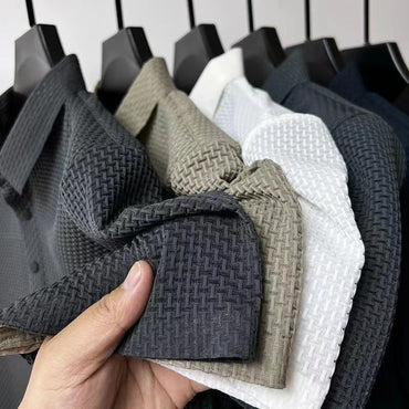 Men's Bone Flower Solid Color Polo Shirt Business Casual Short Sleeve Summer Breathable Versatile Top