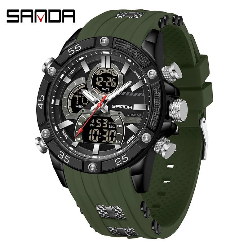 SANDA New 6162 Fashionable Men's Electronic Watch Sports Fashion Multifunctional Waterproof LED Men's Electronic Watch 2025