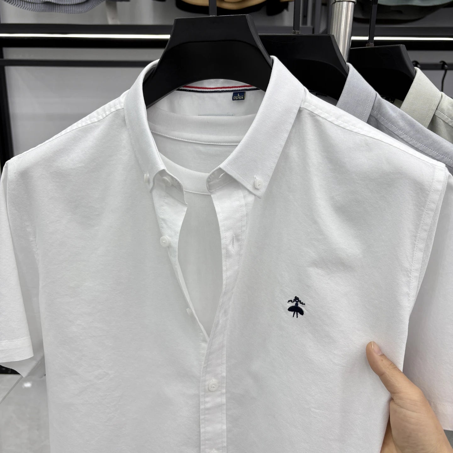 Summer Short Sleeve Shirt Men's Slim Fit Half Sleeve Non-ironing Oxford Spinning Gray-Blue Plaid Business Casual Shirt