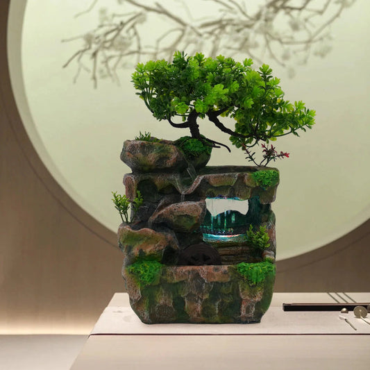 Mini Tabletop Rockery Fountain Waterfall Feng Shui Desktop Rockery Landscape Water Sound Indoor Desk Decoration for Home Office