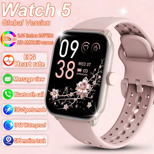 New Watch 5 Smart Watch Women AMOLED Screen Fitness Tracker Heart Rate ECG GPS Track Waterproof Call Smartwatch For IOS Android