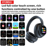 HYUNDAI X1PRO Bluetooth 6.0 Headphone,With Magnetic Touch Control LED Screen,AI Wireless Translation Earphones,100+ Languages
