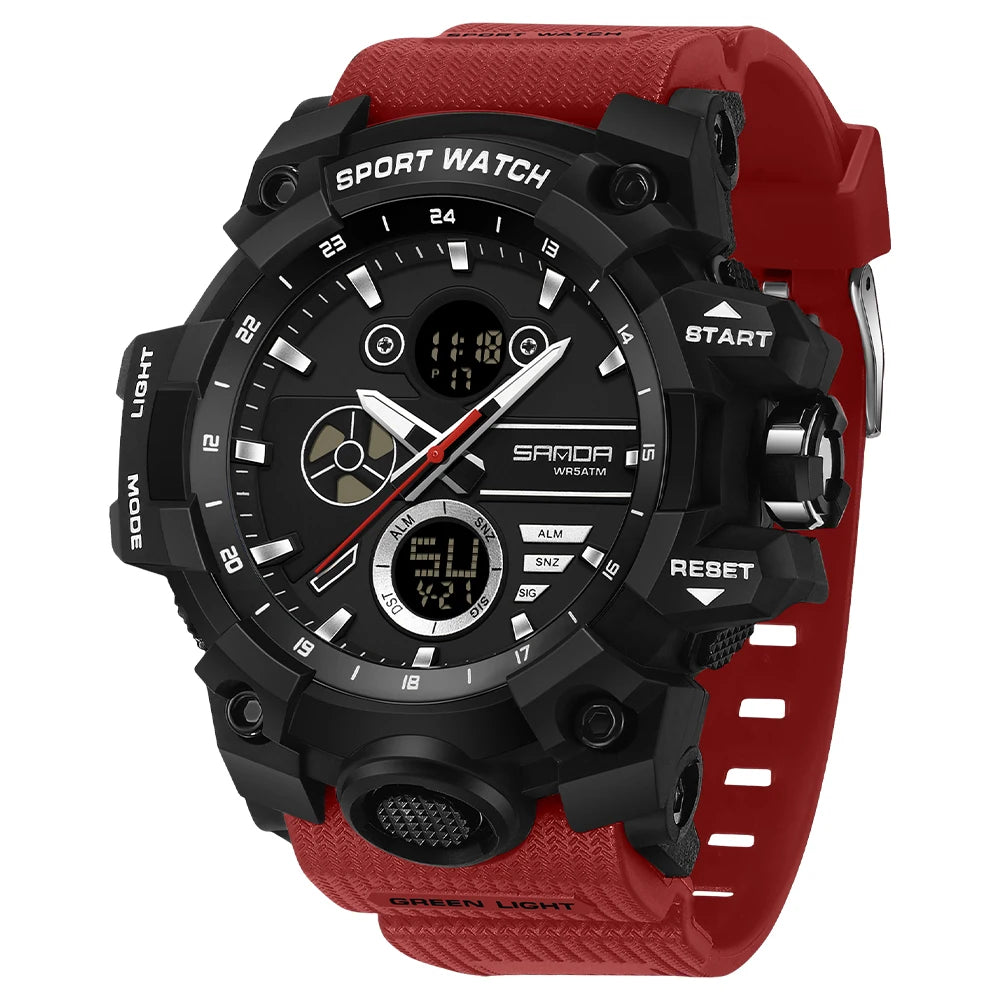 SANDA Men's Outdoor Military Watch 50M Waterproof Digital Wristwatch Stopwatch Alarm LED Light Sport Wristwatch