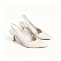 Women's White Slingback Heels, Pointed Toe Stiletto Pumps, Elegant Closed Toe Sandals for Party Wedding
