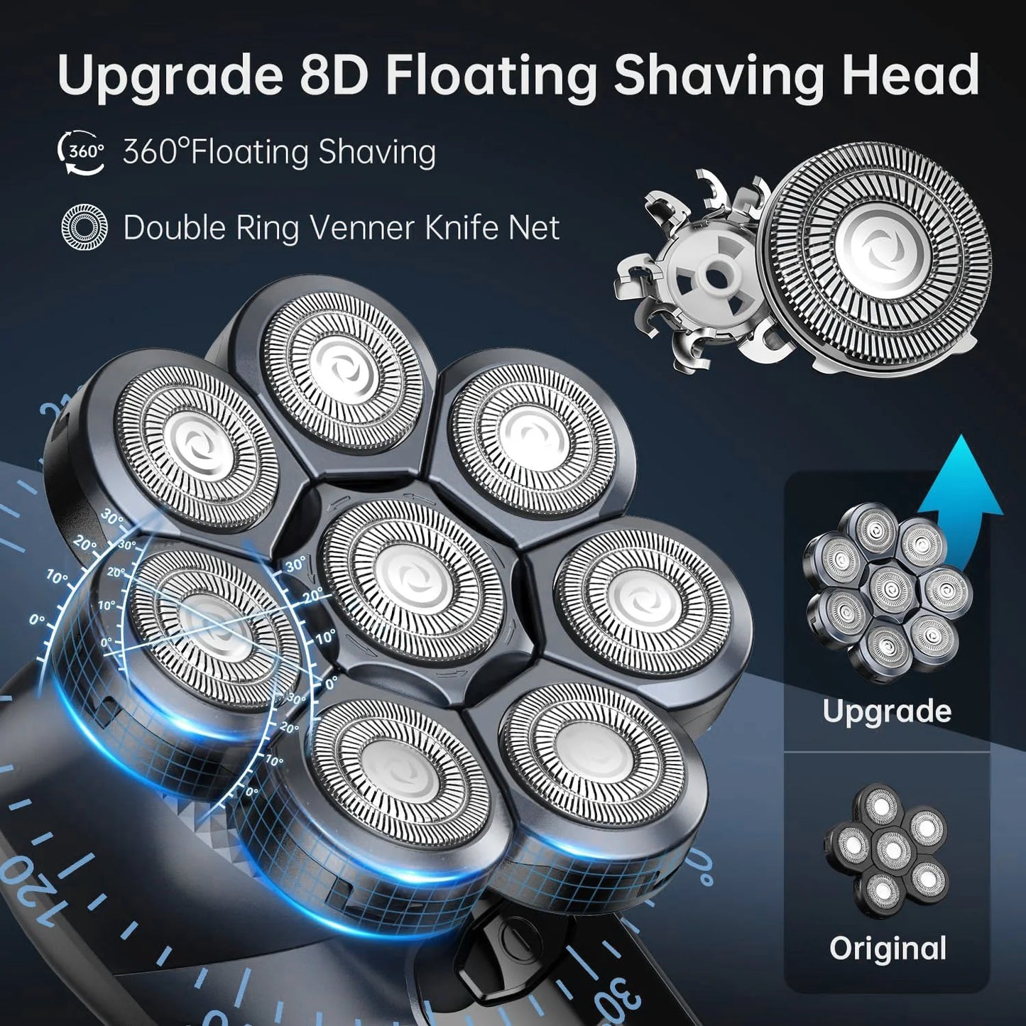 6-In-1 Electric Head Shaver for Bald Men 7 Blades Floating Razor Hair Trimmer USB Rechargeable LED Display Beard Shavers