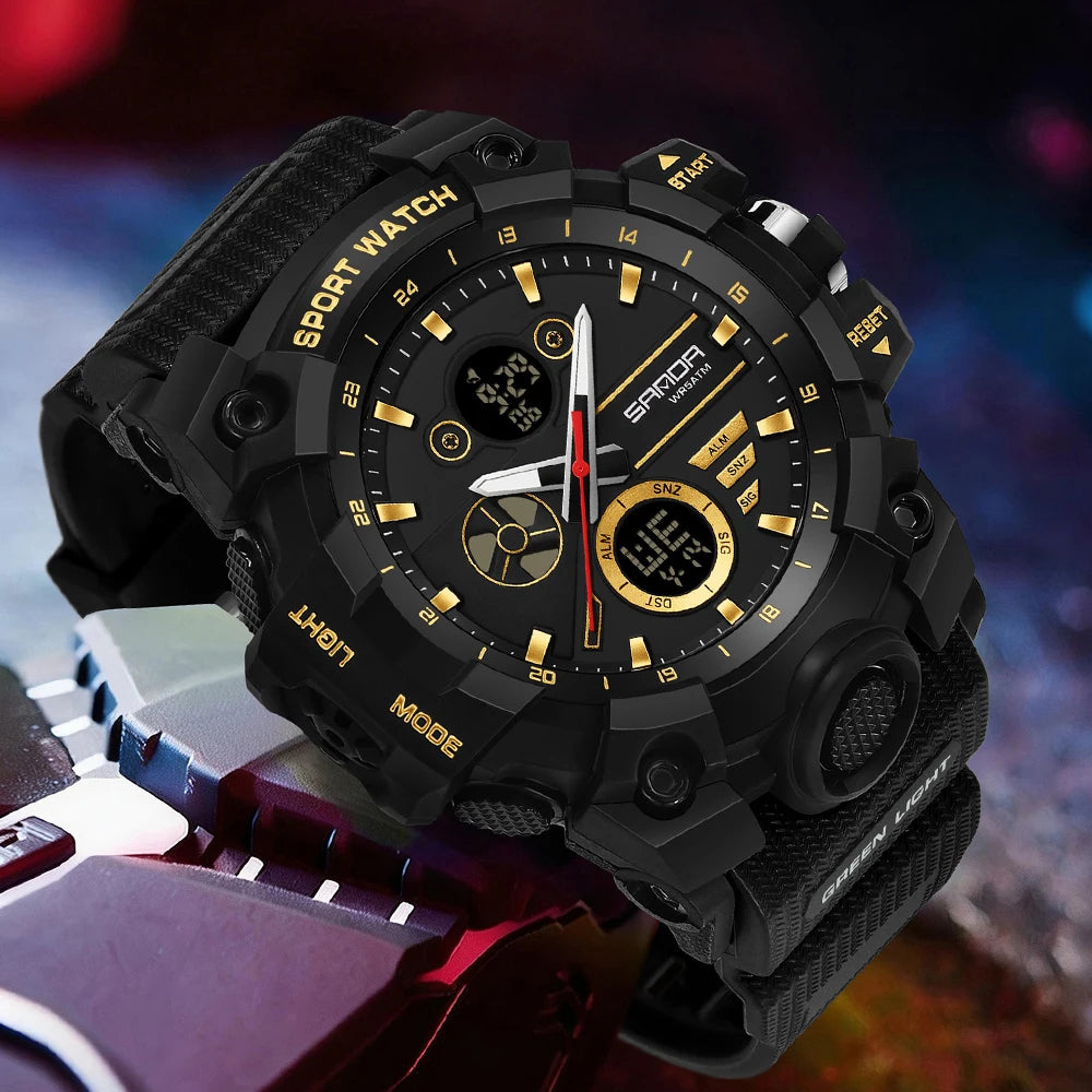 SANDA Men's Outdoor Military Watch 50M Waterproof Digital Wristwatch Stopwatch Alarm LED Light Sport Wristwatch
