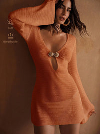 White Knitted Cover Up Dress With Shell Decor For Beach Vacation
