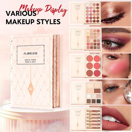 The makeup magic book contains eye shadow, lip gloss, powder blusher highlight, an ideal gift for women in holiday parties