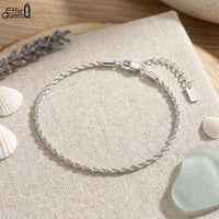 EFFIE QUEEN 925 Pure Silver 14k Gold 1.5mm Braided Rope Chain Anklet Simple Jewelry for Women Summer Beach Banquet Party SA34