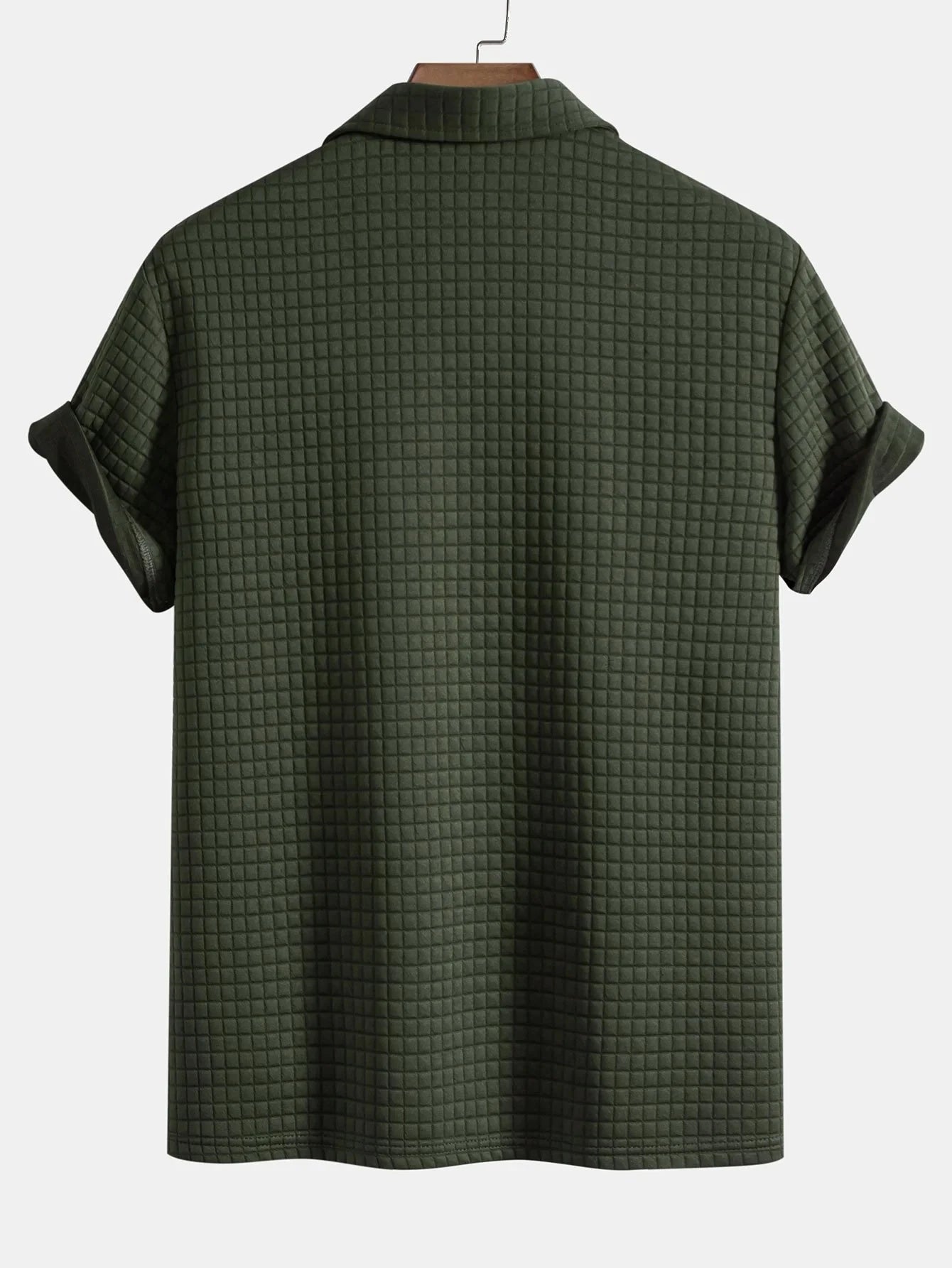 Summer Cool Men's Casual Solid Color Textured Short Sleeve Turn Down Button Up pocket Polo Shirt