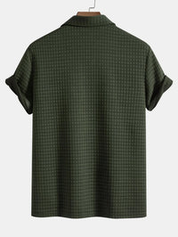 Summer Cool Men's Casual Solid Color Textured Short Sleeve Turn Down Button Up pocket Polo Shirt