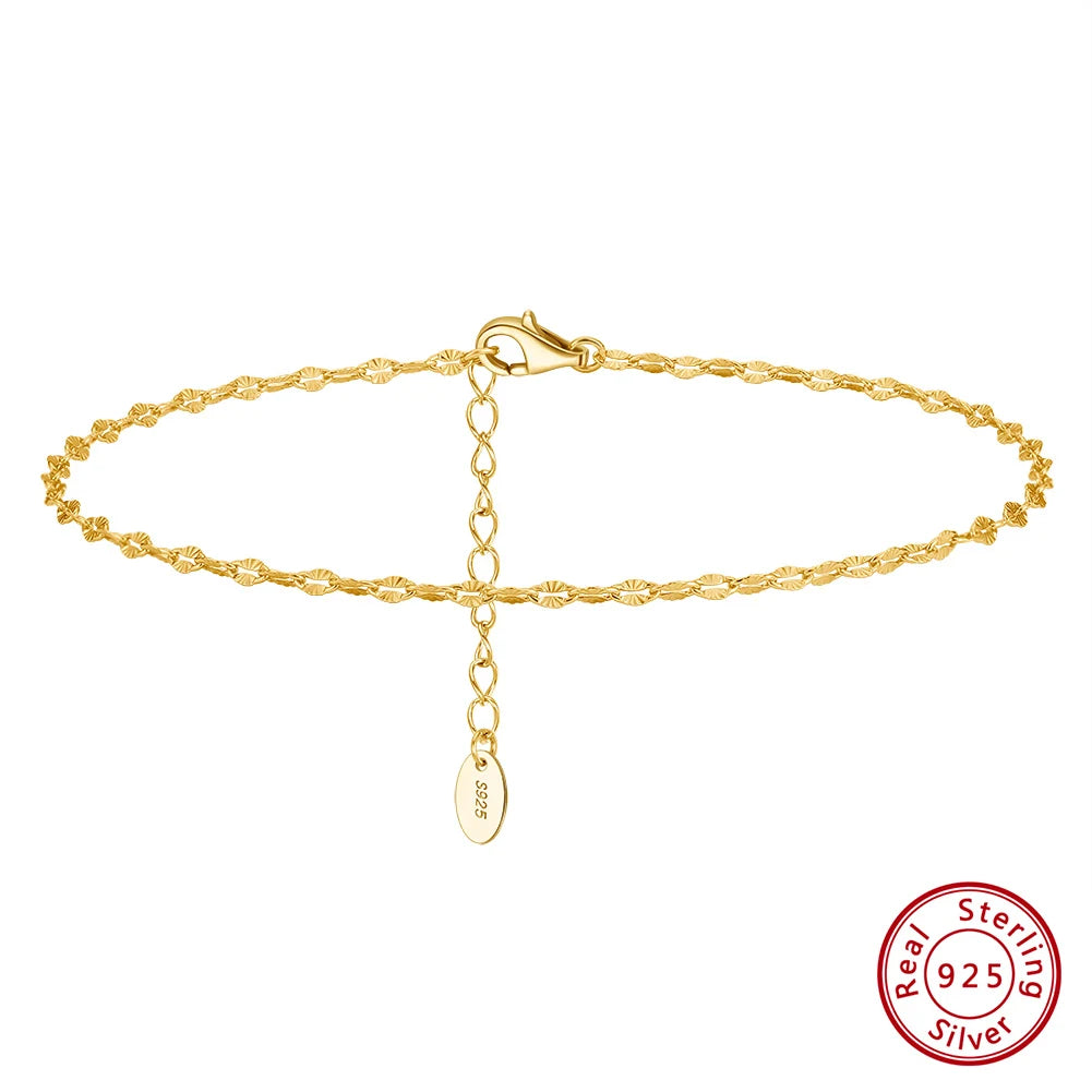 Rinntin Genuine 925 Sterling Silver Ball Faceted Bead Chain Anklets Fashion Women Summer Foot Bracelet Ankle Straps Jewelry SA80