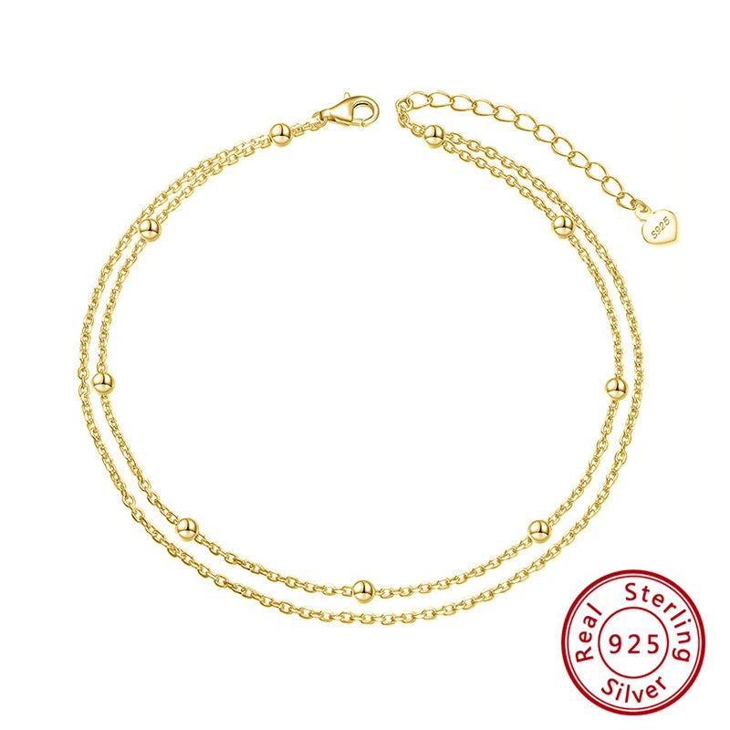 Rinntin Genuine 925 Sterling Silver Ball Faceted Bead Chain Anklets Fashion Women Summer Foot Bracelet Ankle Straps Jewelry SA80