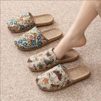 Summer New Fabric Linen Home Shoes For Women Indoor Breathable Soft Sole Comfortable Floor Sandals