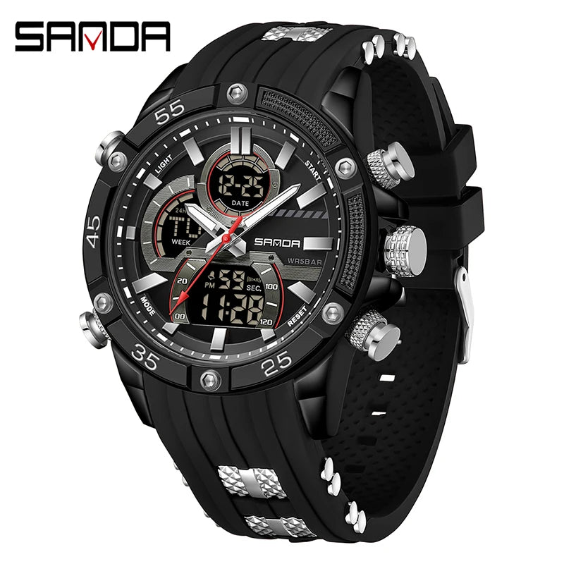 SANDA New 6162 Fashionable Men's Electronic Watch Sports Fashion Multifunctional Waterproof LED Men's Electronic Watch 2025