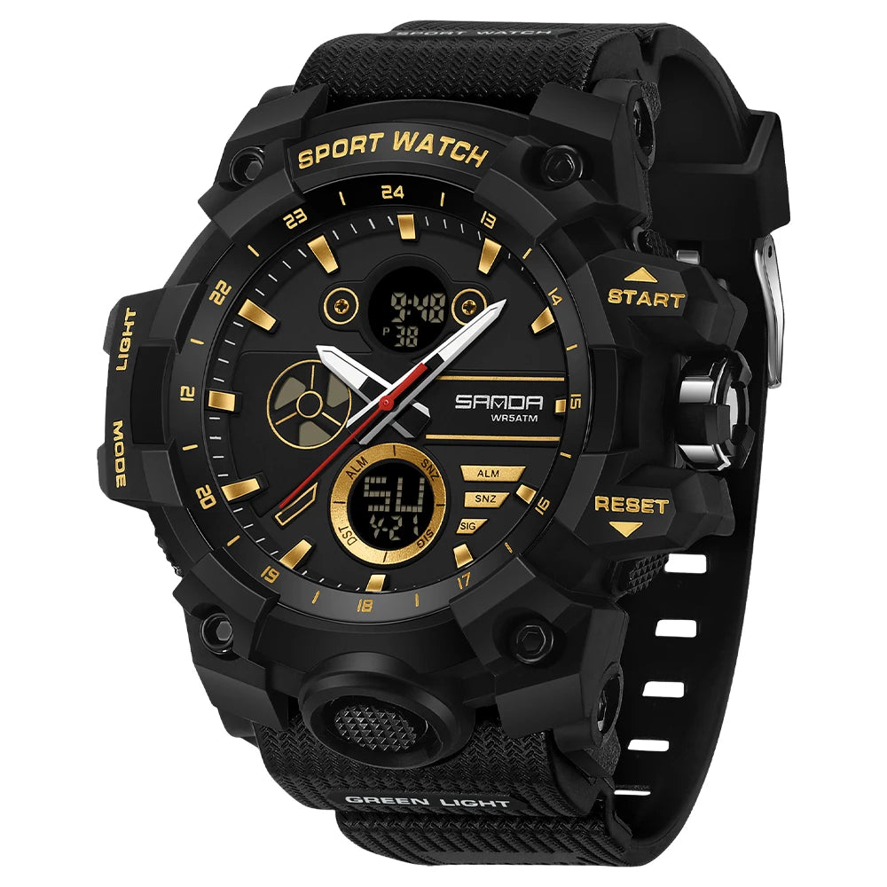 SANDA Men's Outdoor Military Watch 50M Waterproof Digital Wristwatch Stopwatch Alarm LED Light Sport Wristwatch