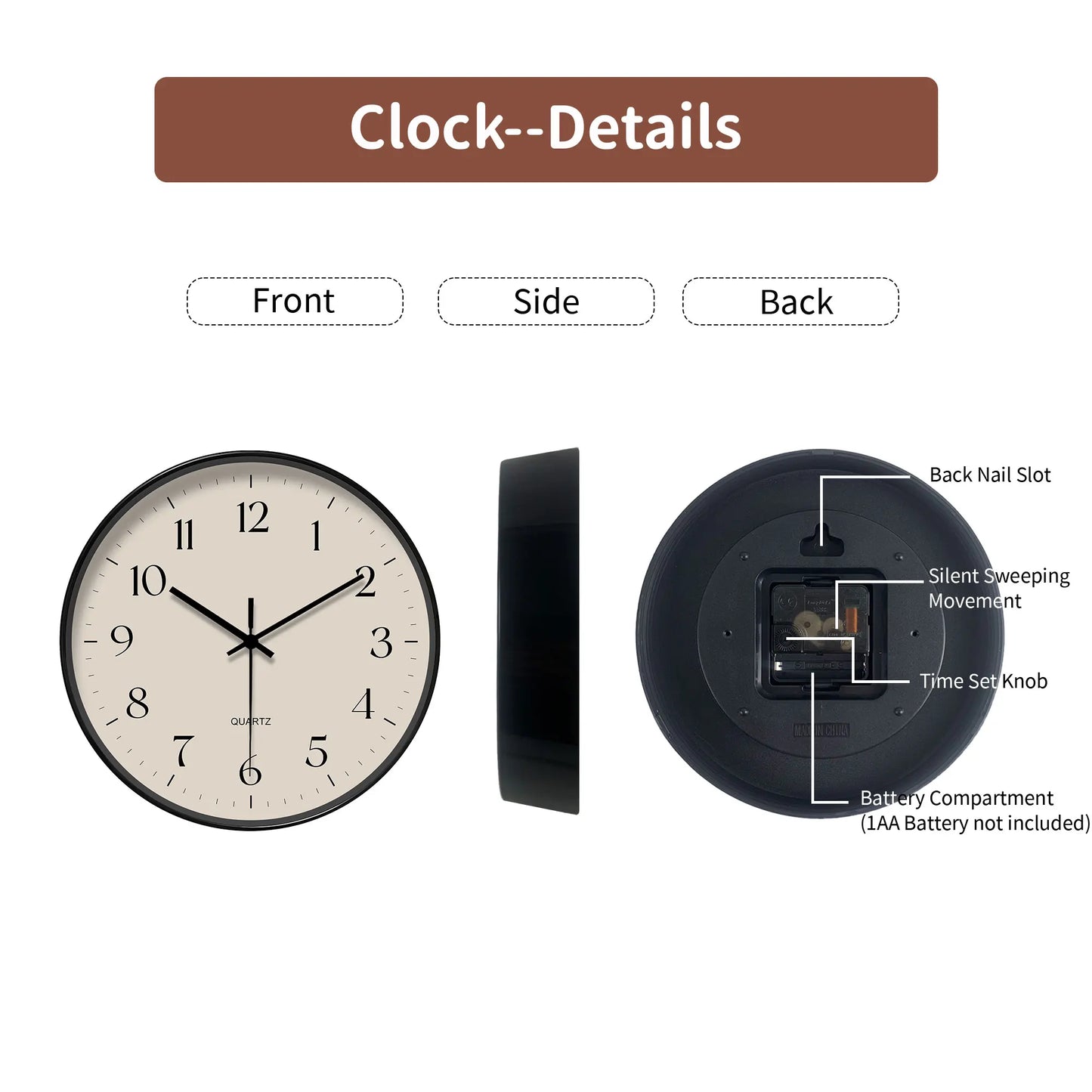 Round Minimalist Beige Quartz Wall Clock, Classic Simple Decor (Batteries Not Included), 10-16 Inches